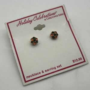 Christopher Radko Signed Stud Earrings Christmas Ornament Rhinestone Enamel